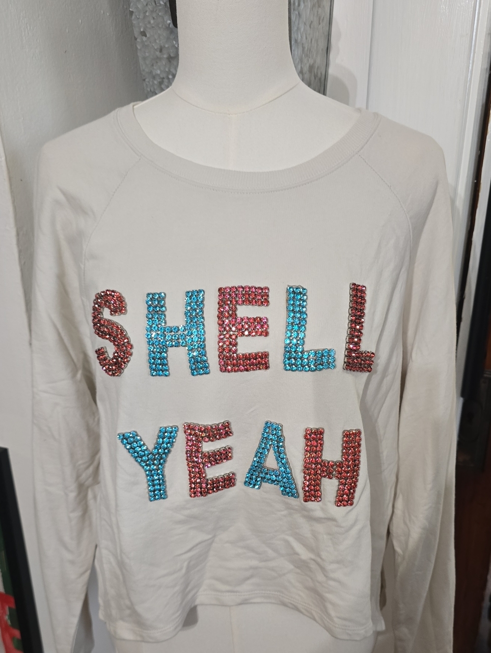 Judith March Shell Yeah Embellished Long-Sleeve Top Rhinestone Small